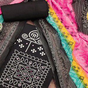 Black Printed Pure Cotton Dress Material