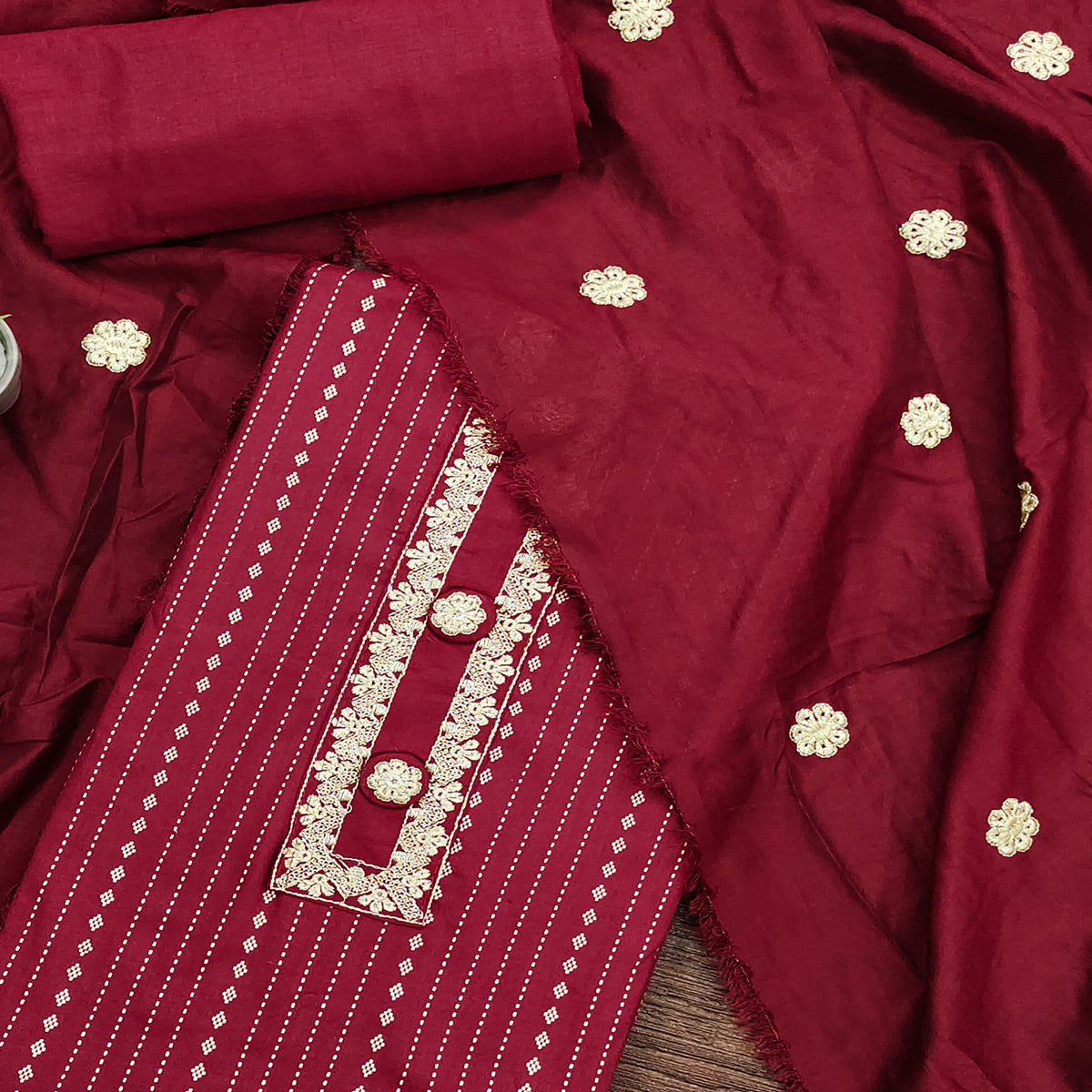 Maroon Printed Pure Cotton Dress Material