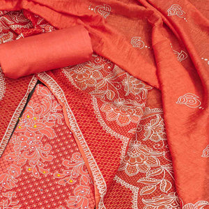 Peach Floral Printed Pure Cotton Dress Material