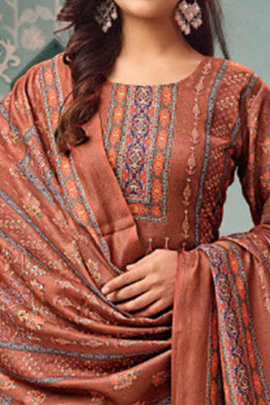 Rust Stylish Floral Printed Pashmina Dress Material for Graceful Winter Outfits