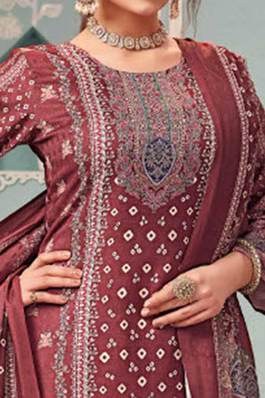 Maroon Stylish Floral Printed Pashmina Dress Material for Graceful Winter Outfits