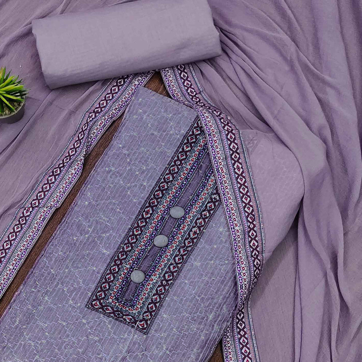 Purple Floral Printed Cotton Silk Dress Material