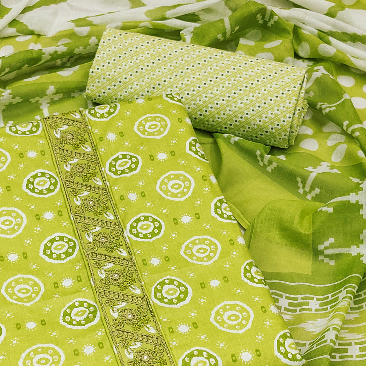 Green Printed Pure Cotton Dress Material