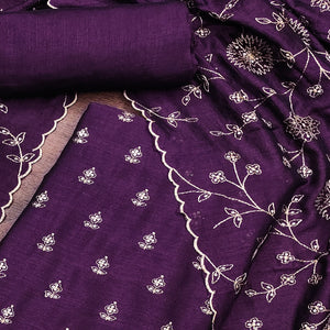 Purple Sequins Embroidered Vichitra Silk Dress Material