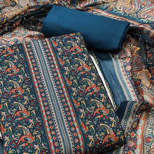 Blue Floral Digital Printed Cotton Blend Dress Material