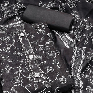 Black Floral Printed Cotton Blend Dress Material