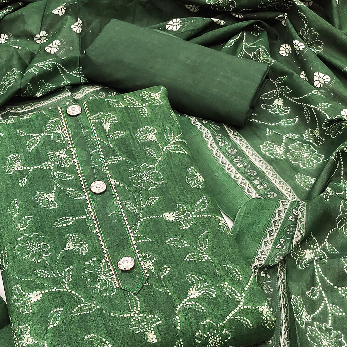 Green Floral Printed Cotton Blend Dress Material