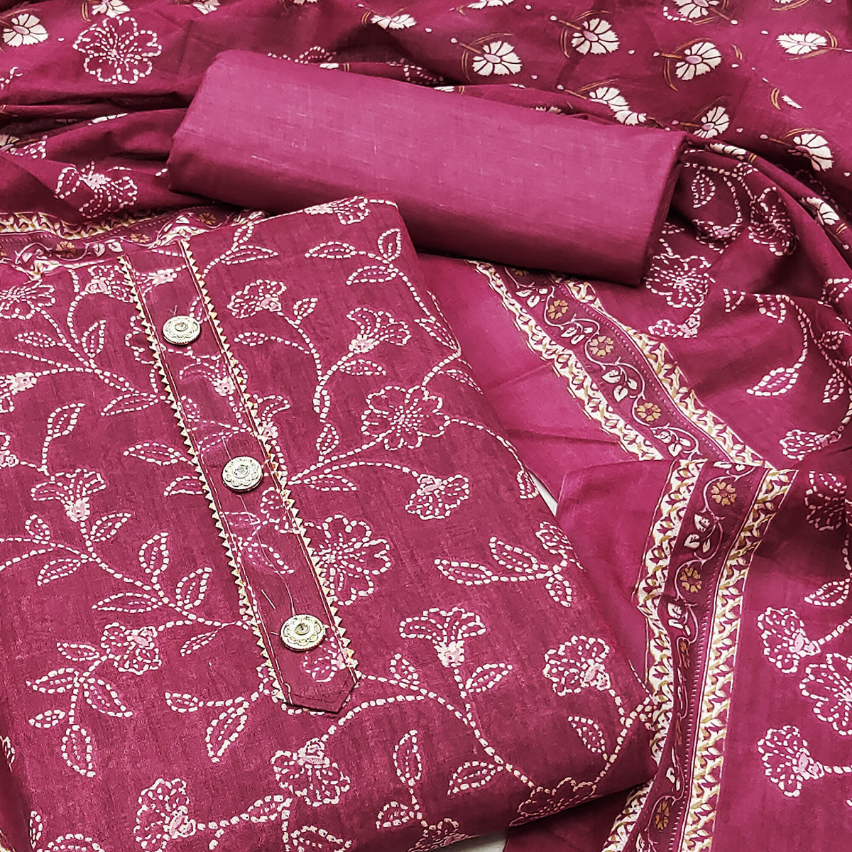 Pink Floral Printed Cotton Blend Dress Material