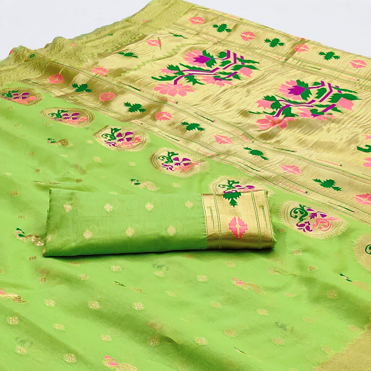 Green Woven Pure Cotton Paithani Saree