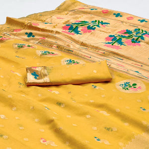 Yellow Woven Pure Cotton Paithani Saree