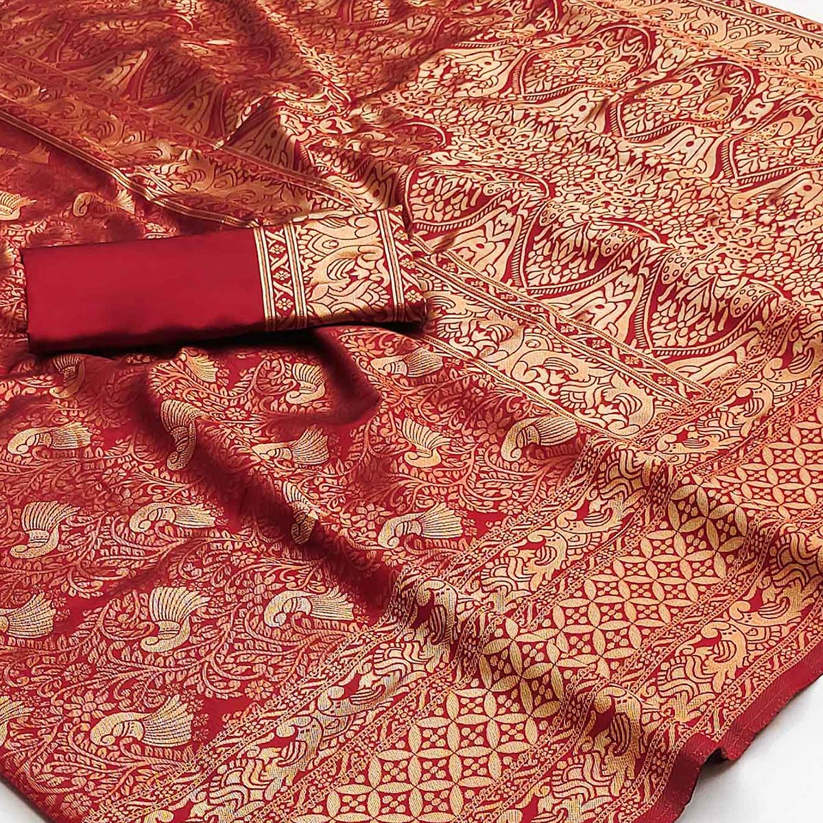 Red Woven Banarasi Silk Saree