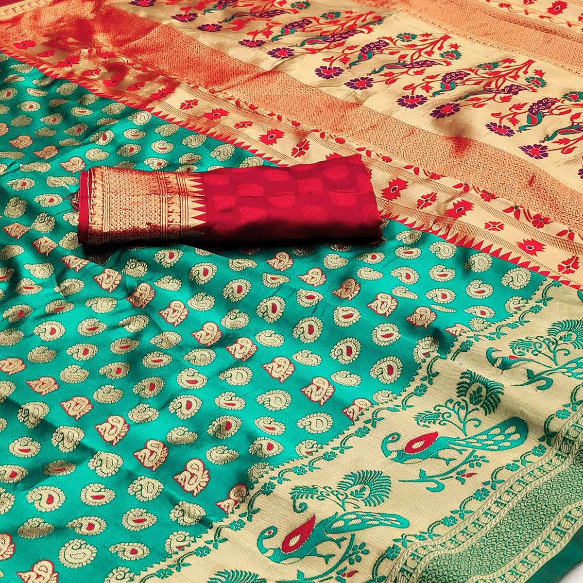 Green Woven Cotton Silk Saree