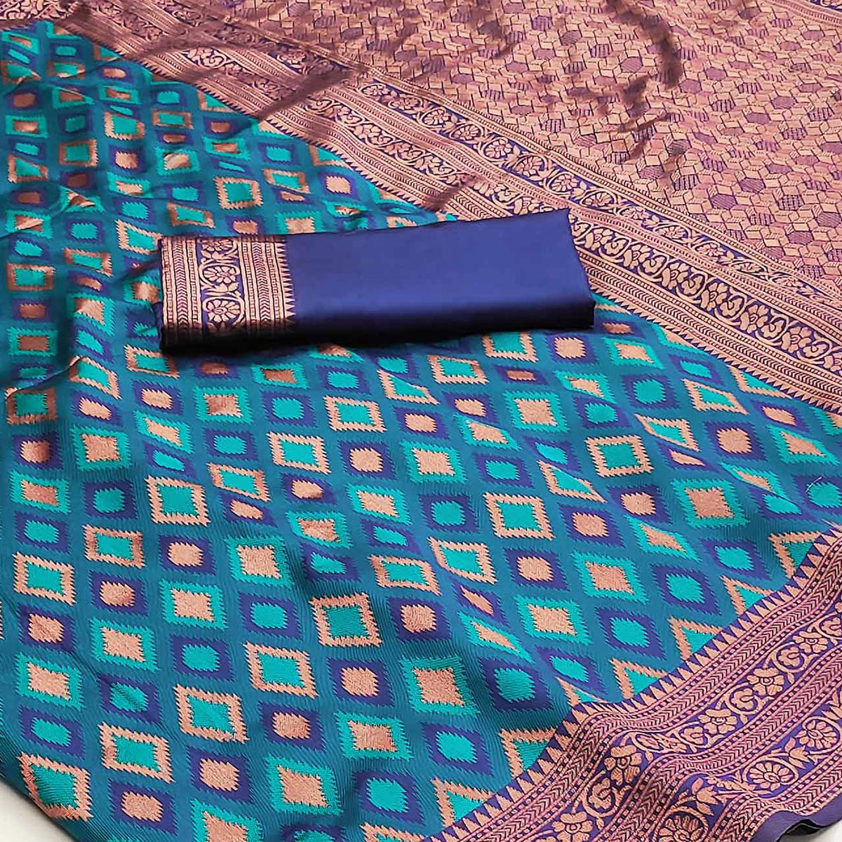 Blue Woven Cotton Silk Saree