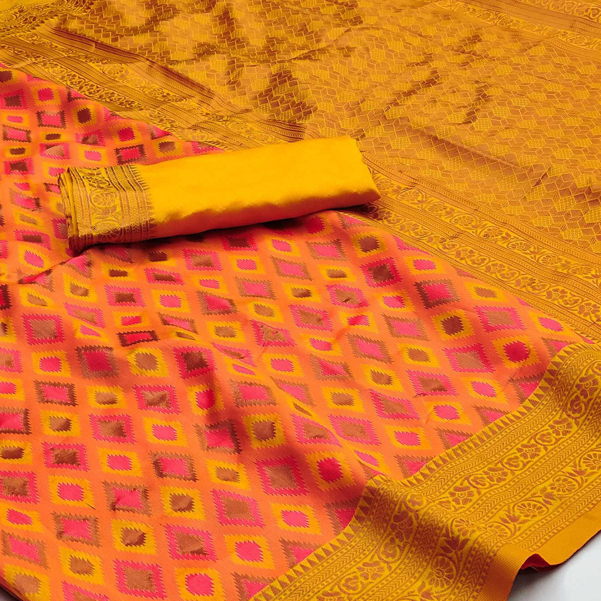 Orange Woven Cotton Silk Saree