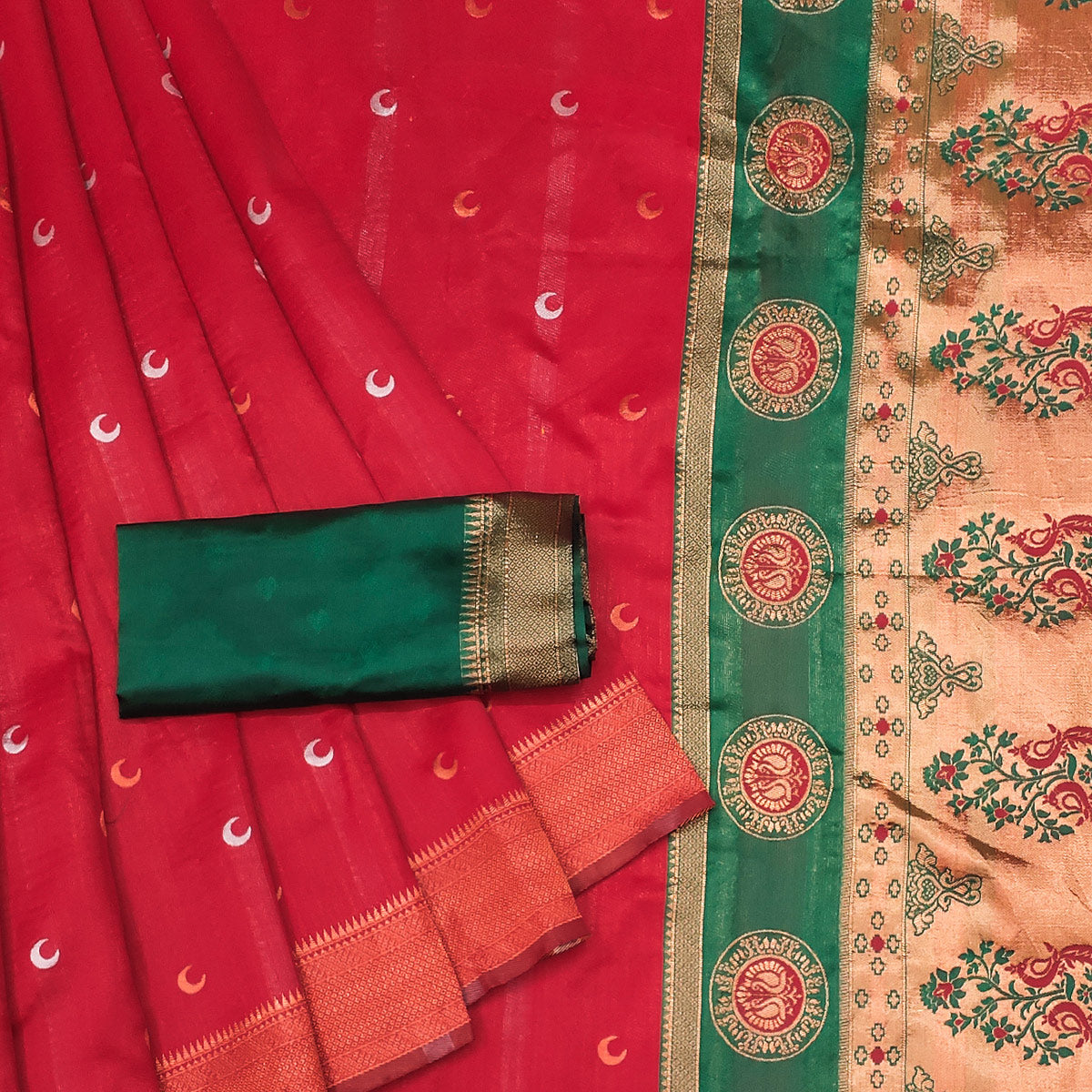 Red Zari Weaving Cotton Silk Jacquard Saree