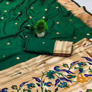Green Paithani Style Cotton Silk Saree with Golden Zari Detailing