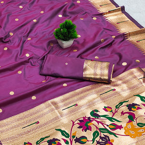 Purple Paithani Style Cotton Silk Saree with Golden Zari Detailing
