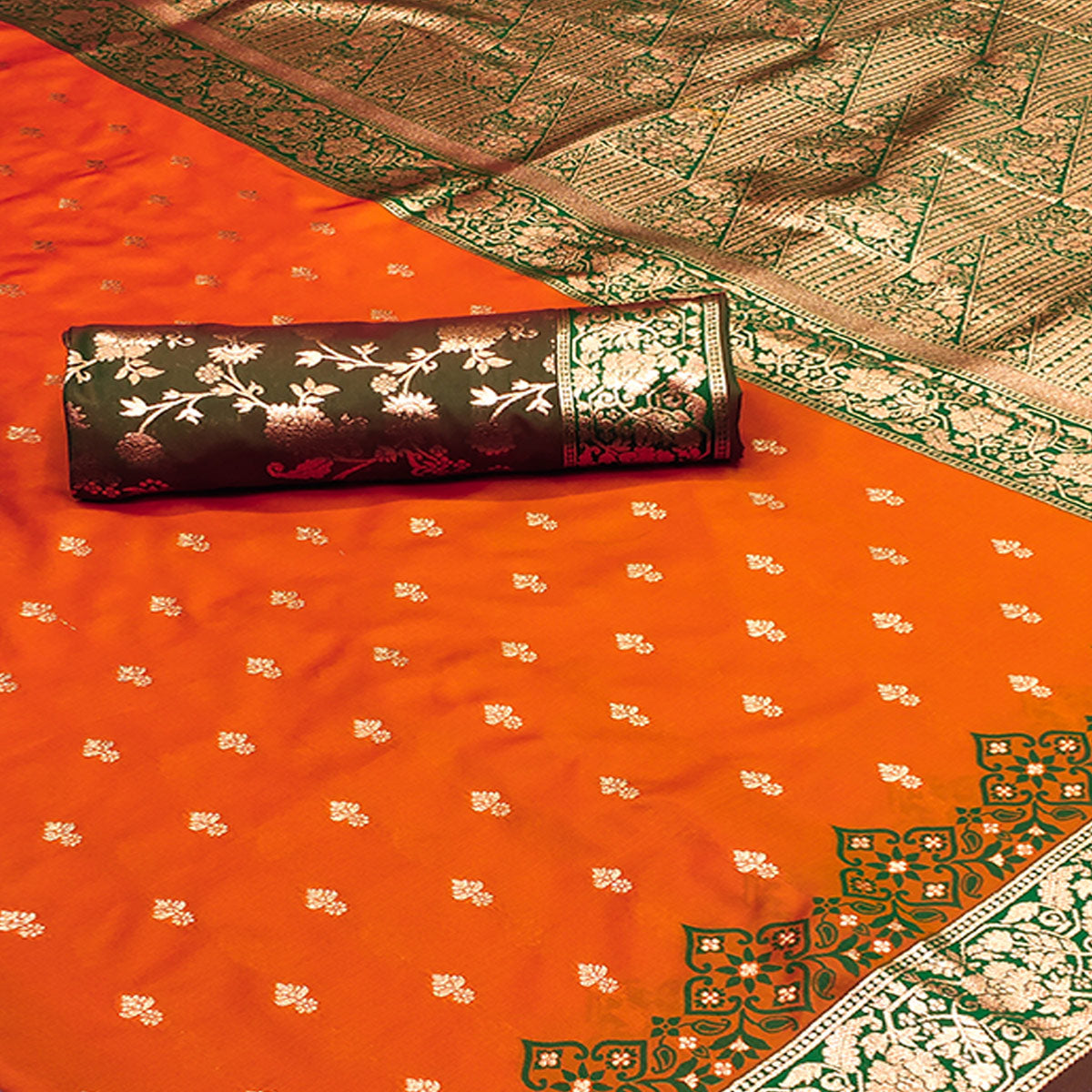 Orange Cotton Silk Saree with Intricate Zari Weaving