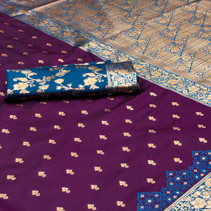 Purple Cotton Silk Saree with Intricate Zari Weaving