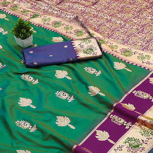 Emerald Green Cotton Silk Saree with Exquisite Zari Weaving