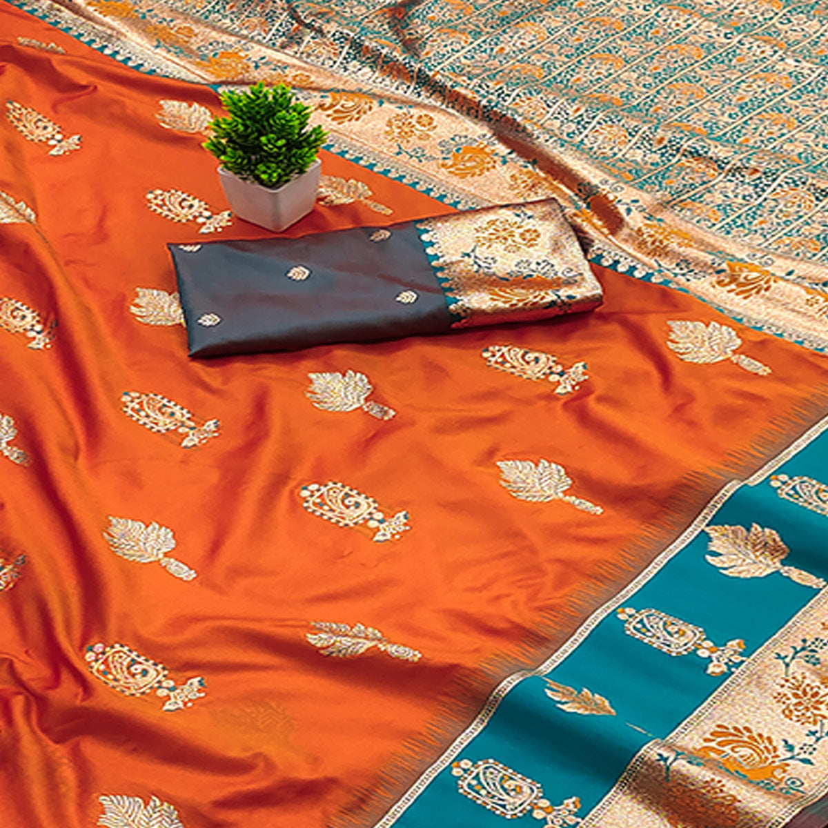 Orange Cotton Silk Saree with Exquisite Zari Weaving