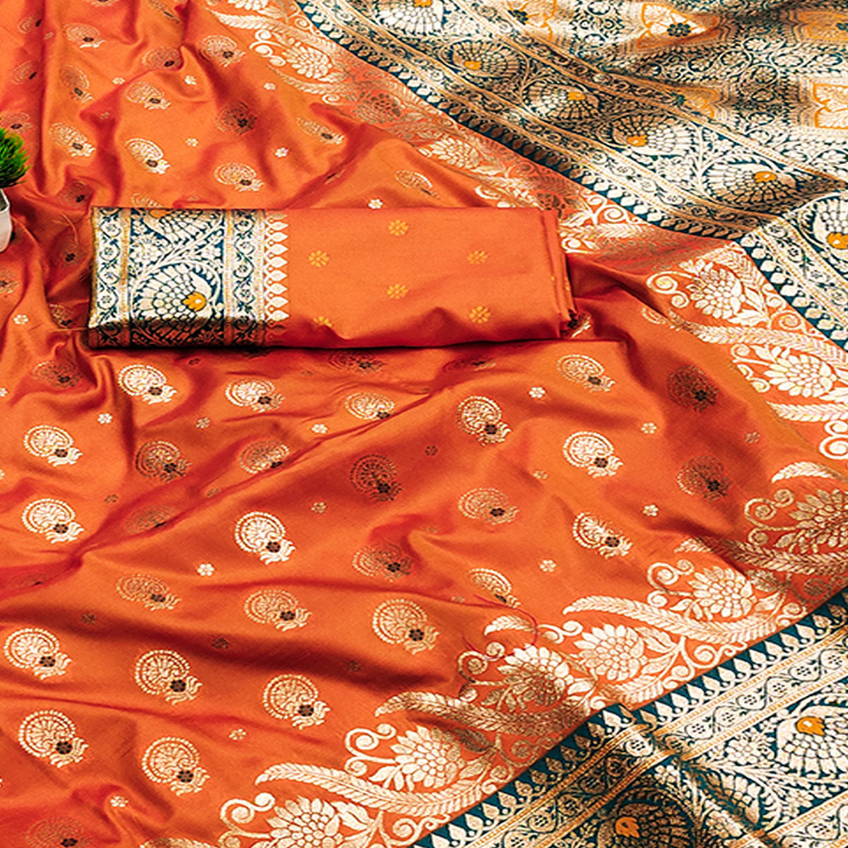 Orange Traditional Zari Woven Cotton Silk Saree for Special Occasions