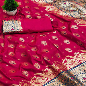Pink Traditional Zari Woven Cotton Silk Saree for Special Occasions