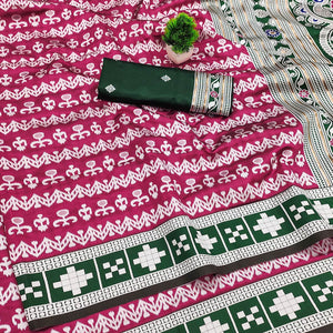 Pink Weaving Cotton Silk Saree With Contrasting Floral & Peacock Design Pallu