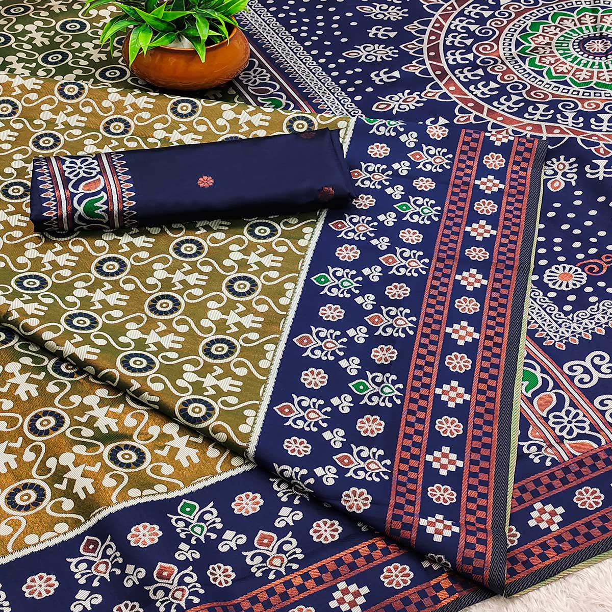 Olive Designer Handloom Kanjivaram Silk Saree with Rich Floral Weaving