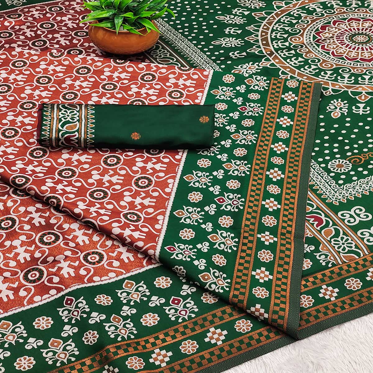 Rust Designer Handloom Kanjivaram Silk Saree with Rich Floral Weaving