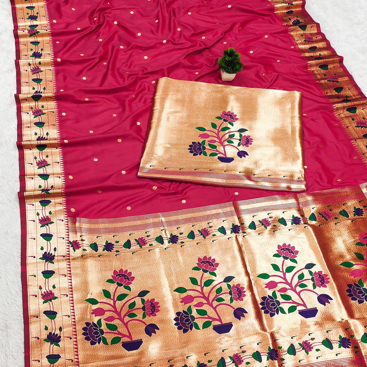 Pink Paithani Inspired Lotus Woven Kanjivaram Bridal Silk Saree