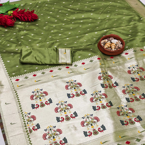 Green Timeless Paithani Satin Silk Saree Featuring Luxurious Zari Weaving