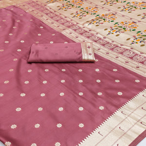 Pink Classic Paithani Satin Silk Saree Accented with Rich Zari Work