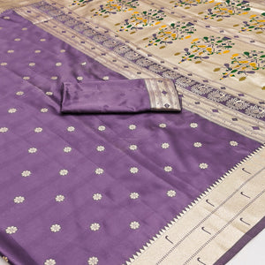 Purple Classic Paithani Satin Silk Saree Accented with Rich Zari Work