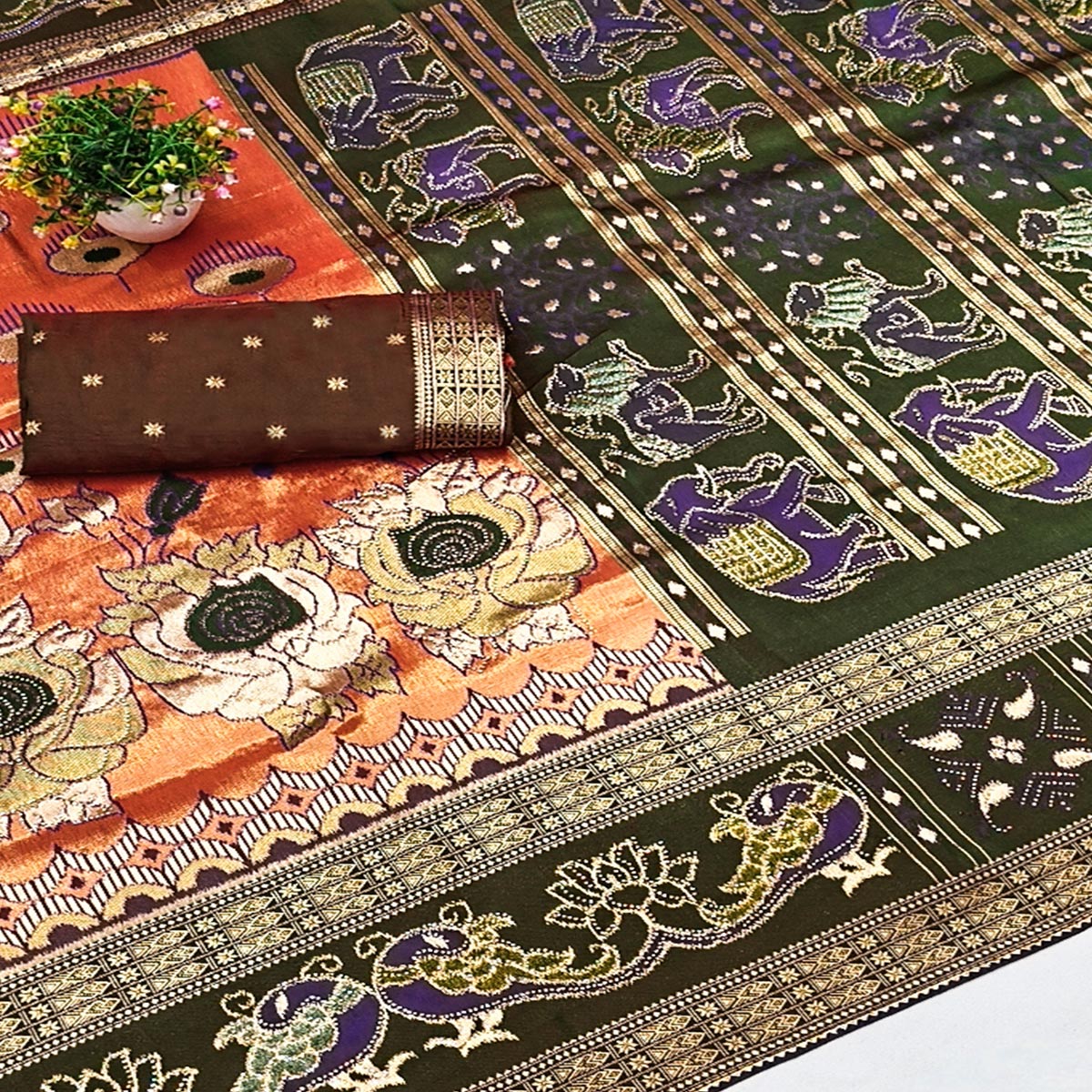 Peach Premium Cotton Silk Saree with Beautiful Swarovski Work and Classic Woven Texture