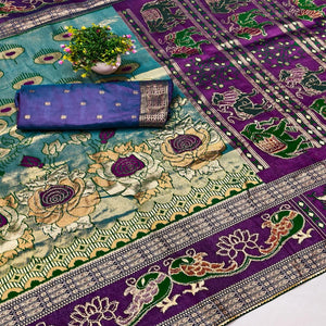 Rama Blue Premium Cotton Silk Saree with Beautiful Swarovski Work and Classic Woven Texture
