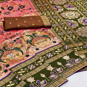 Peach Cotton Silk Saree Adorned with Elegant Swarovski Work and Fine Woven Detailing