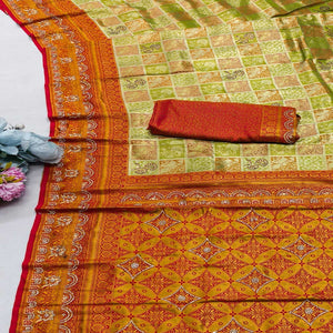 Green Lightweight Cotton Silk Saree Highlighted with Intricate Woven Patterns and Swarovski Sparkle