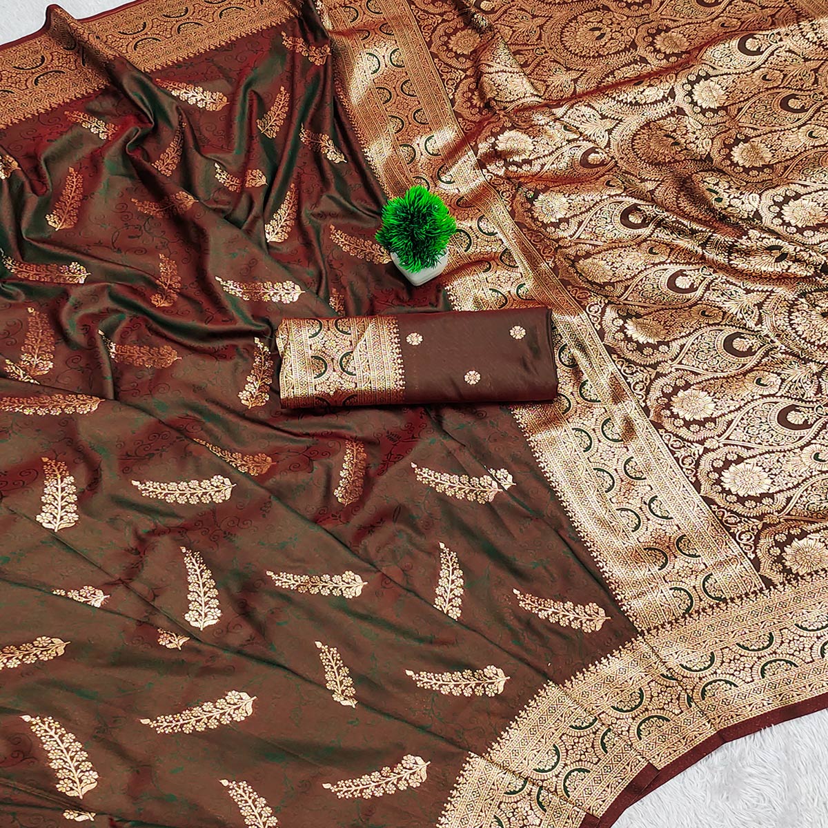 Brown Traditional Cotton Silk Saree Enhanced with Fine Zari Work and Decorative Tassel Edges