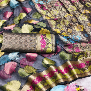 Graceful Blue Banarasi Silk Saree Enhanced With Tree Motif Zari Weaving & Stone Work