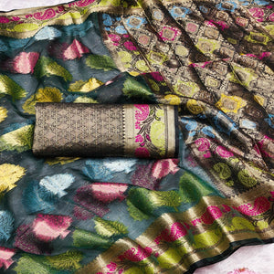 Graceful Green Banarasi Silk Saree Enhanced With Tree Motif Zari Weaving & Stone Work