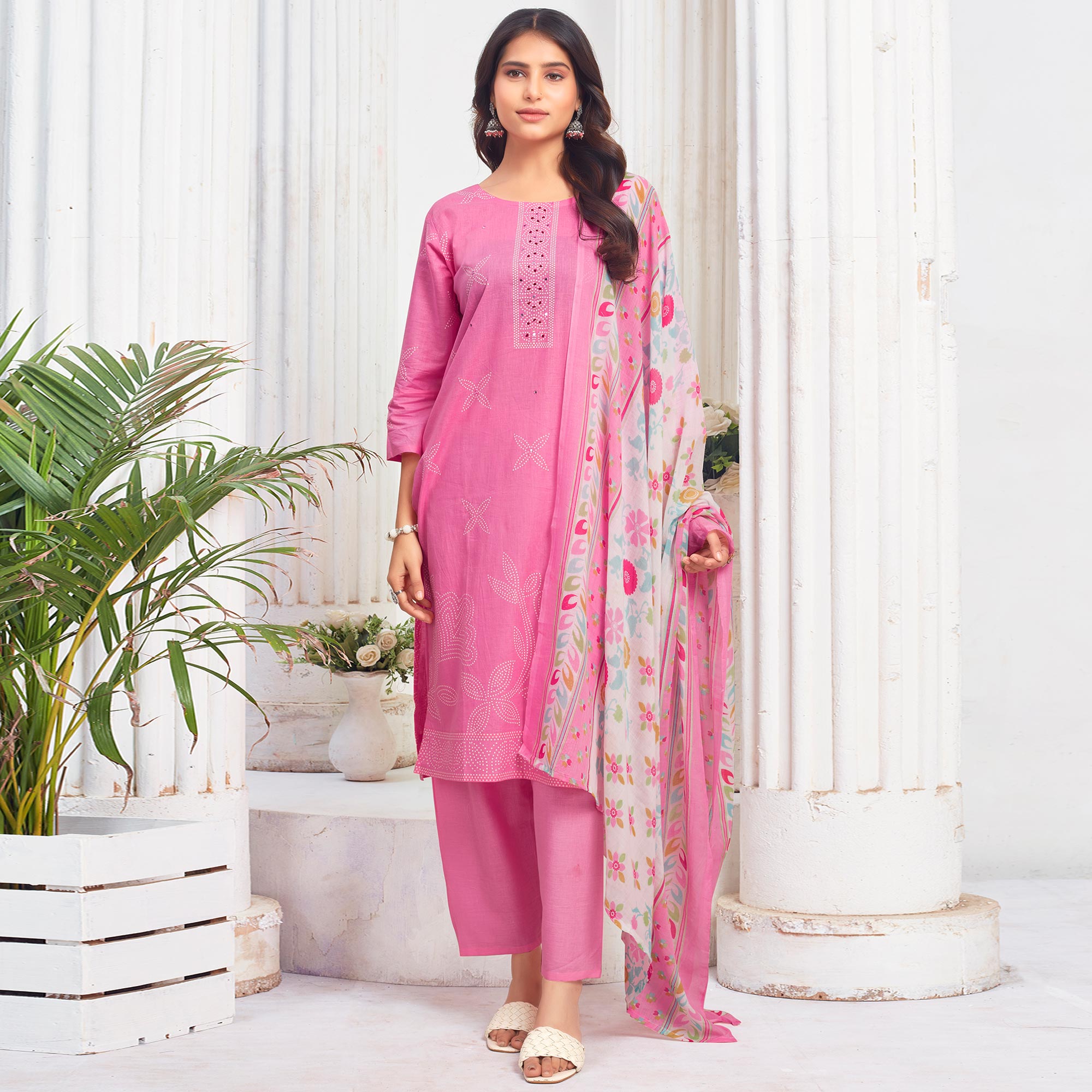 Pink Floral Printed Pure Cotton Salwar Suit