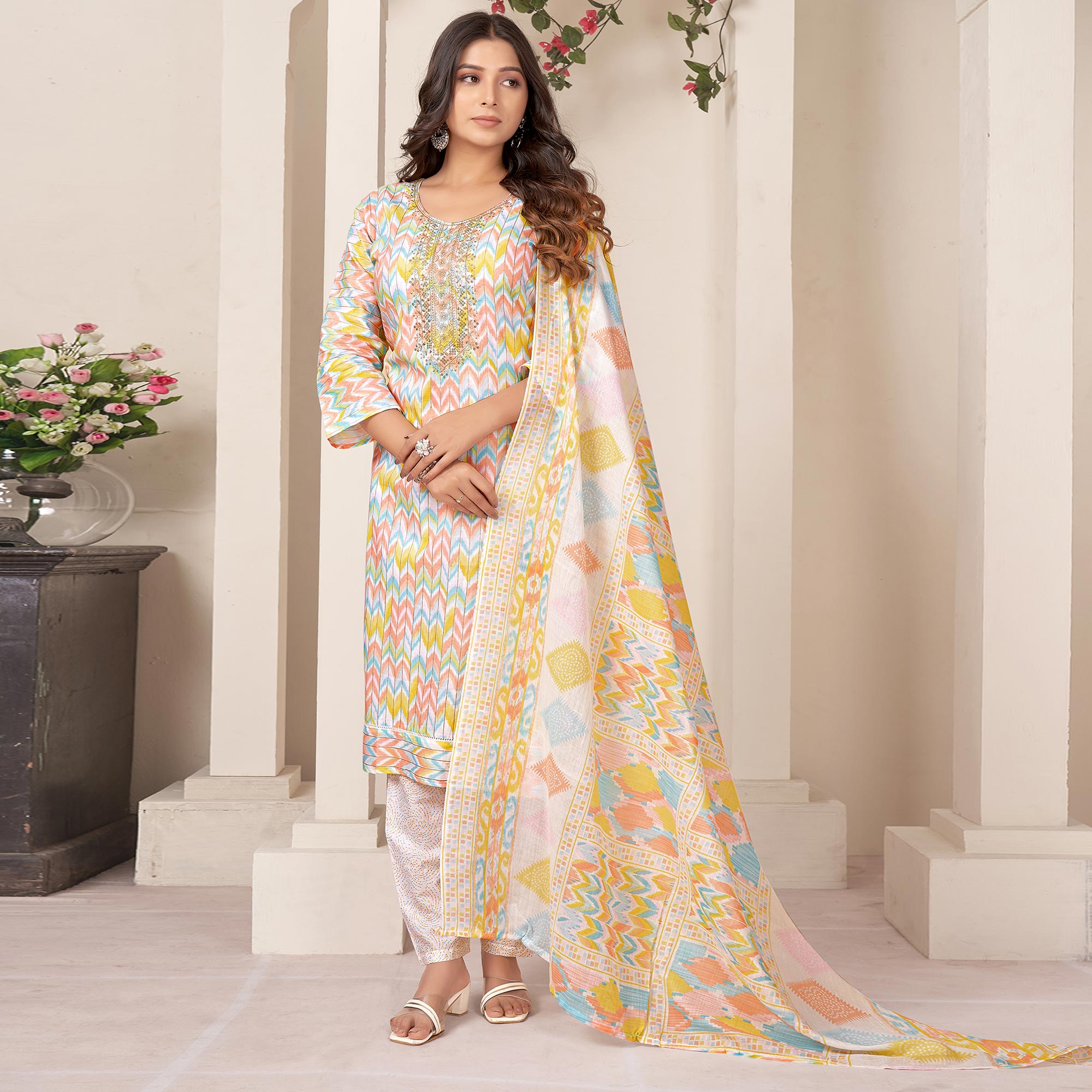 Multicolor Printed Pure Cotton Straight Salwar Suit