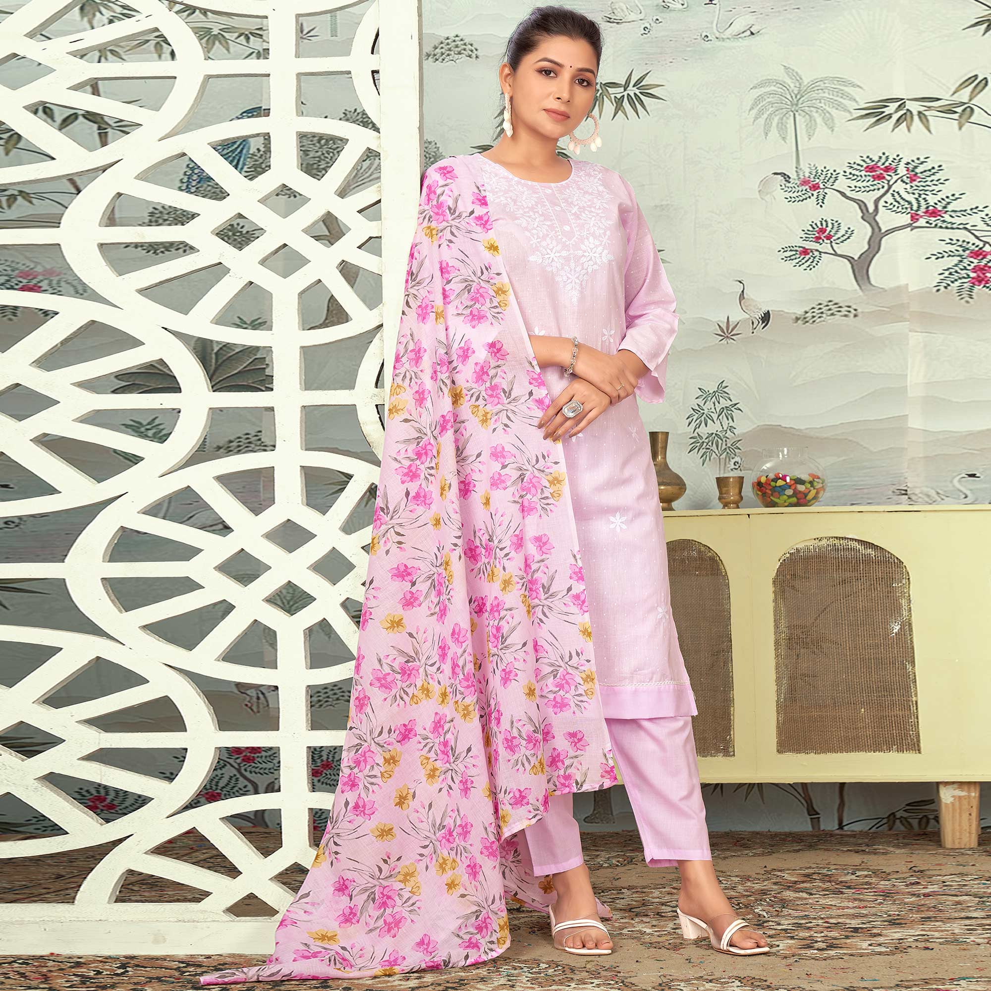 Baby Pink Embroidered Pure Cotton Salwar Suit