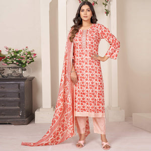 Peach Floral Printed Pure Cotton Salwar Suit