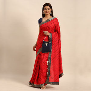 Red Printed Vichitra Silk Saree