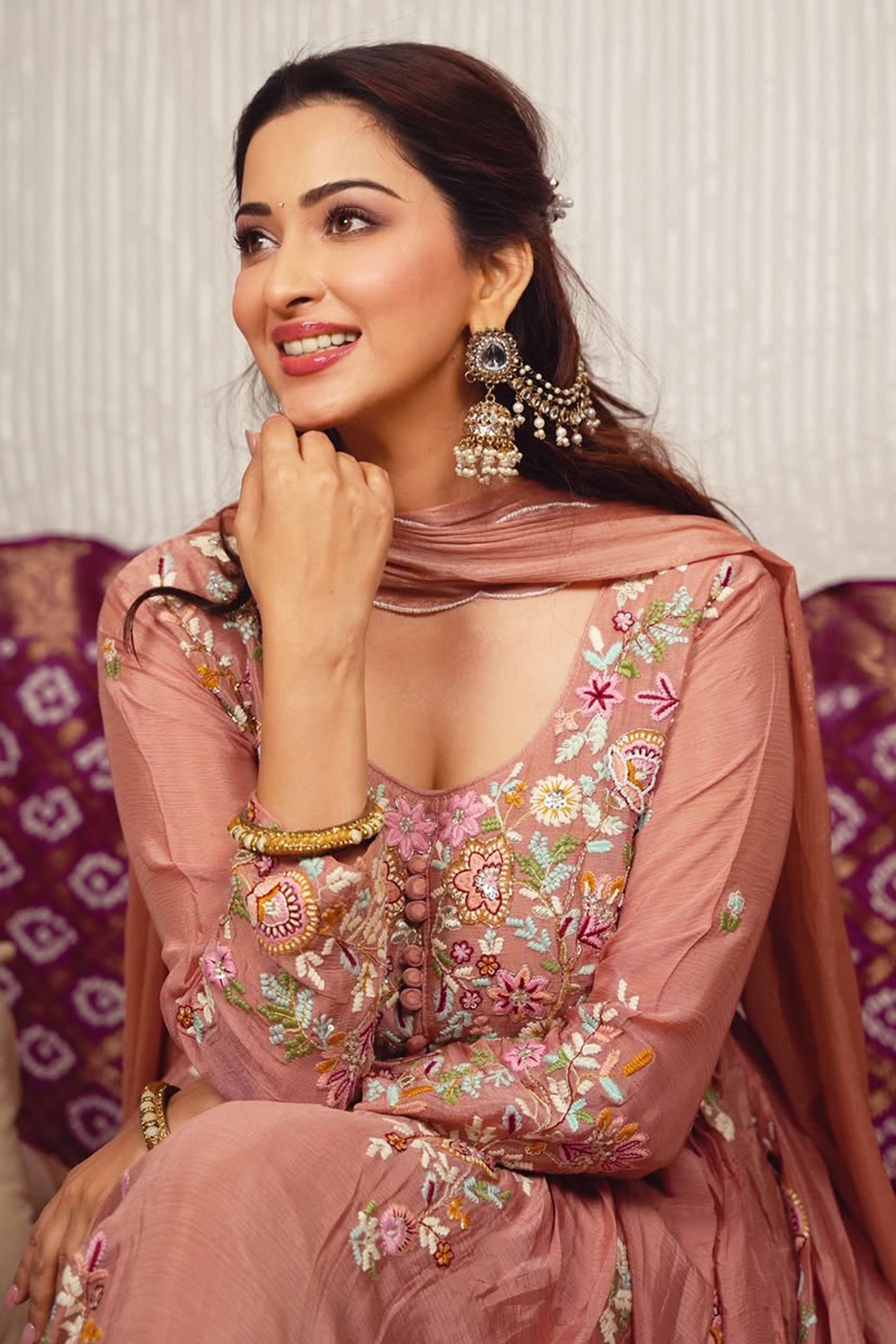 Luxurious Light Pink Viscose Chinon Anarkali Kurti with Detailed Embroidery for Festive Wear
