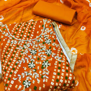 Mustard Printed With Handwork Pure Cotton Dress Material