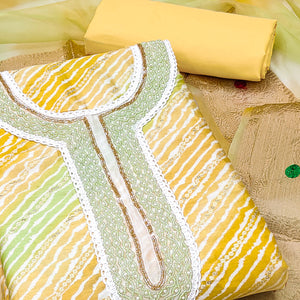 Yellow Printed With Handwork Pure Cotton Dress Material
