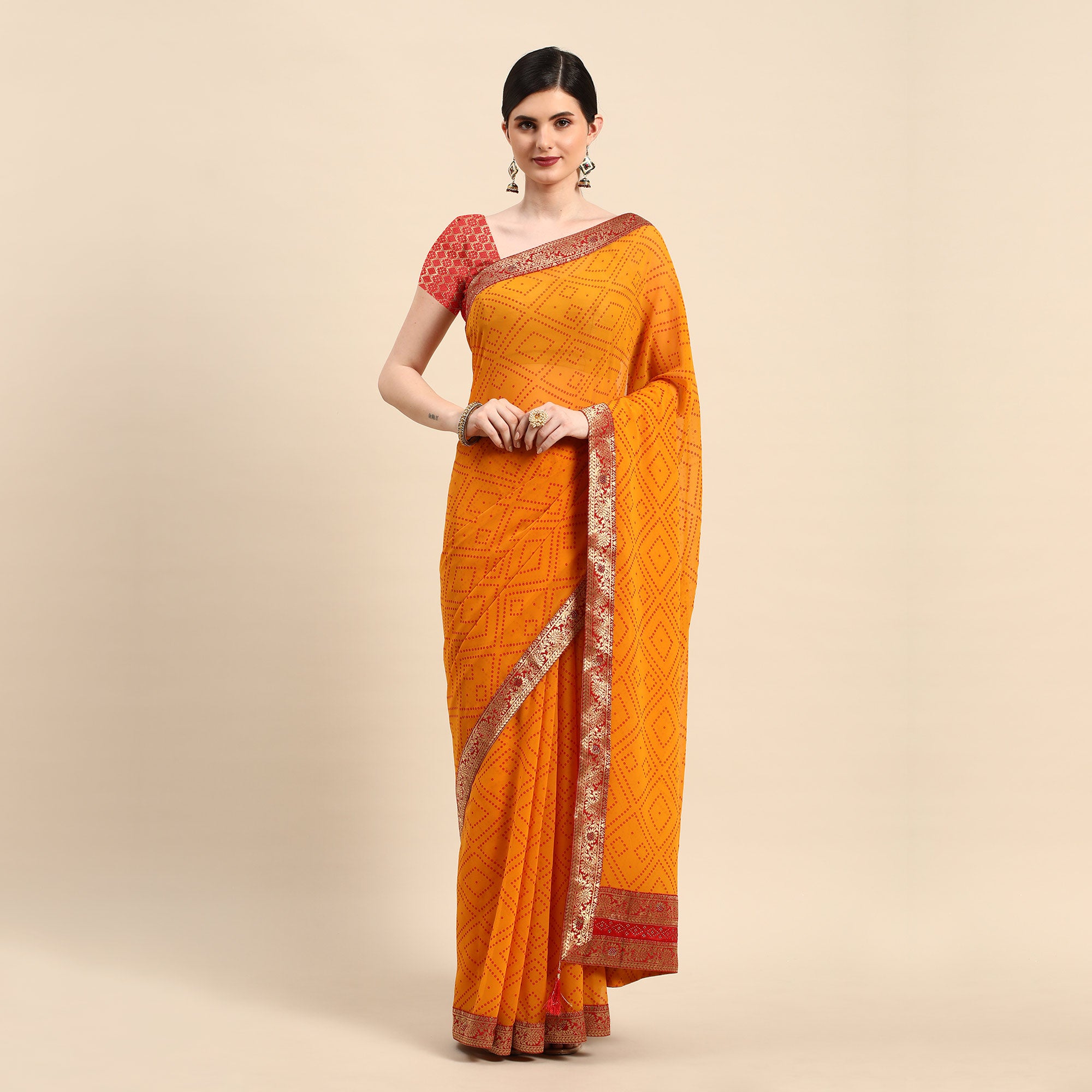 Yellow Foil Printed With Swarovski Georgette Saree